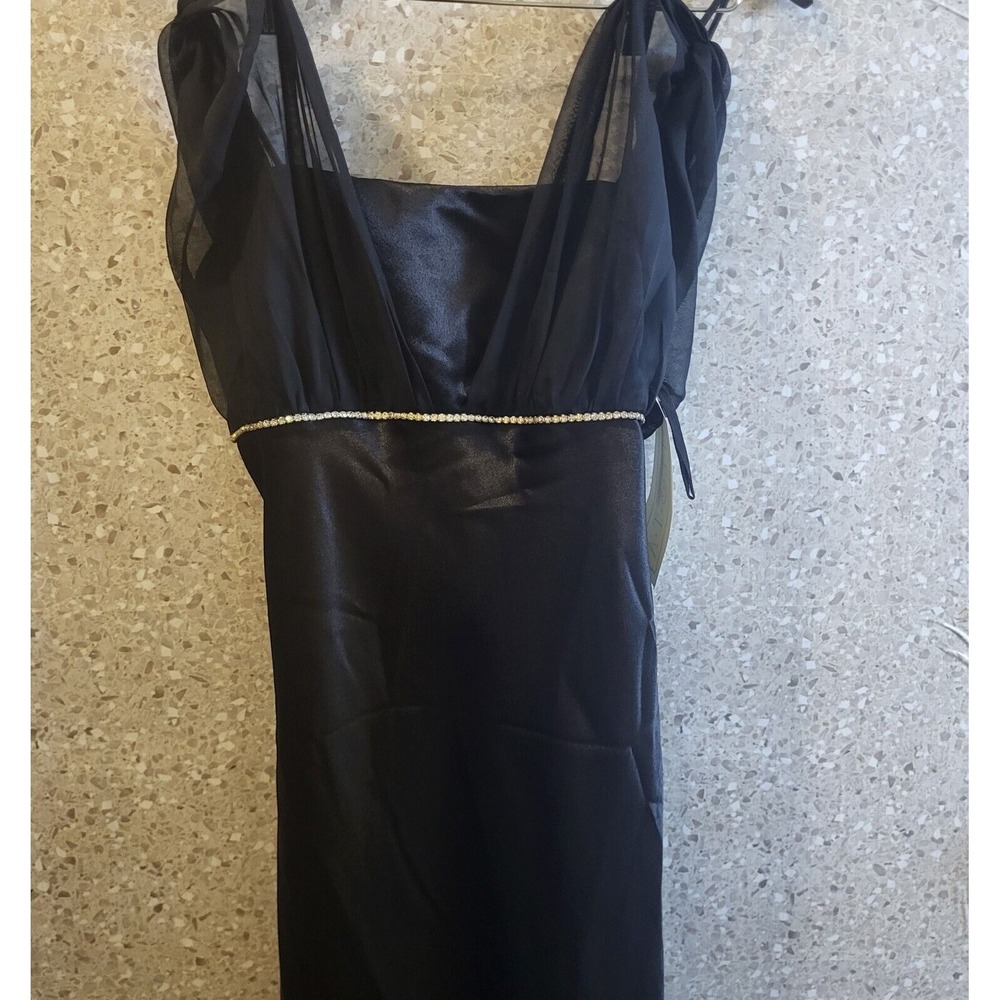 Vtg. Black Evening Gown,‎ Fiesta Maxi Lace /Satin Rhinestones, Women's Size M
